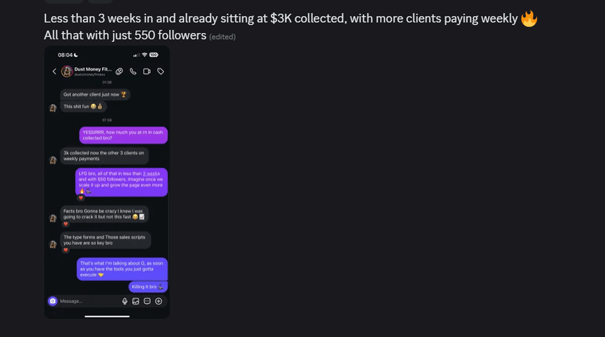 $3,000 Collected in 3 Weeks With Only 550 Followers