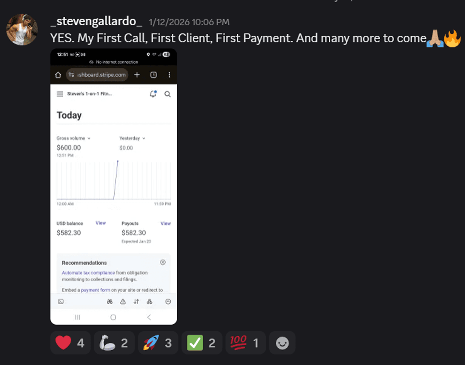 First Client Closed — $600 Stripe Payment